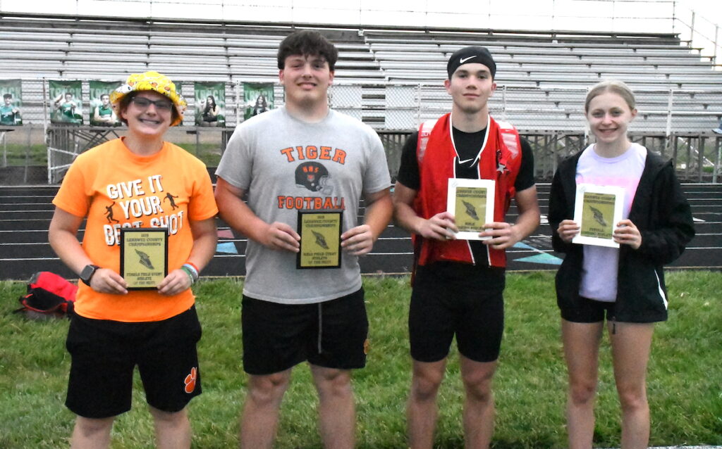 Ellie Loar and Colton Natale from Hudson took home honors in field events at the Lenawee County meet on May 26, while Wyatt Dehring and Ella Claus from Clinton were the meet MVPs in the track events.