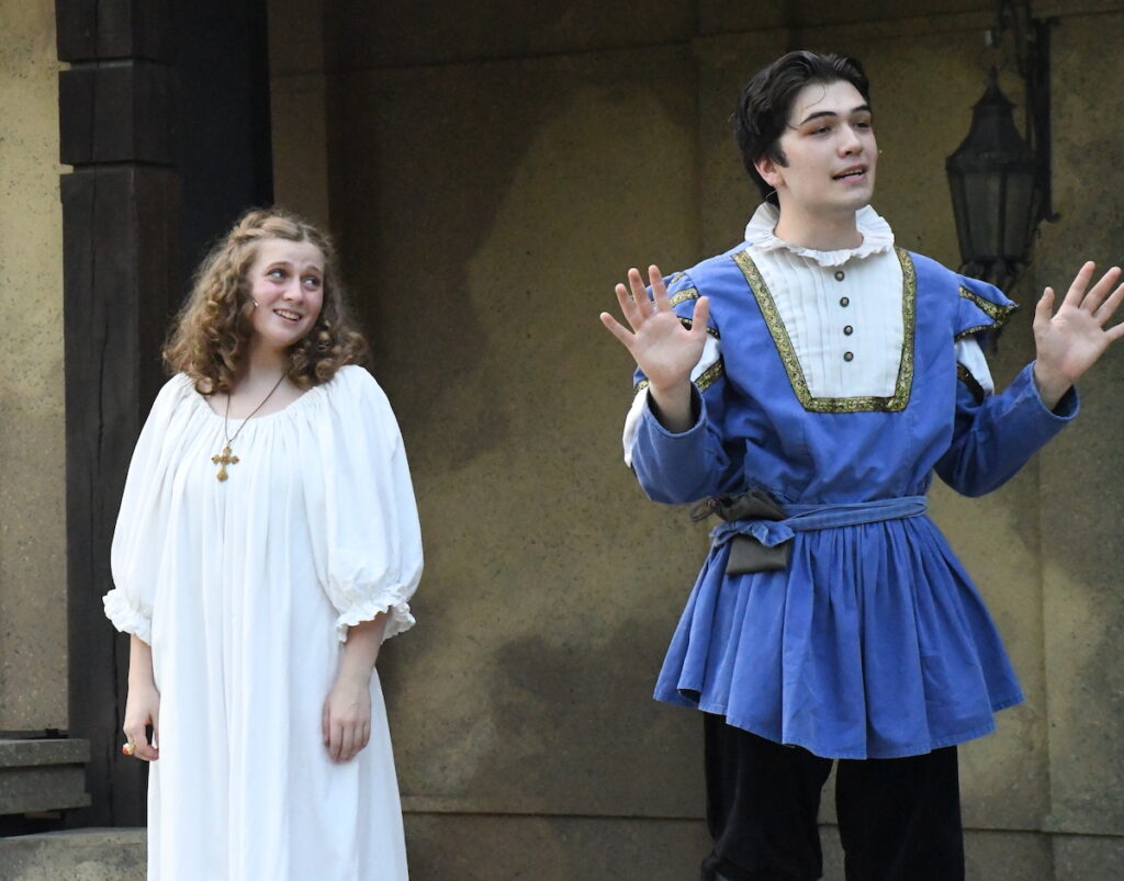 Ella Flumignan as Juliet and Eli Stachowske as Romeo are pictured in a scene from "Romeo & Juliet."