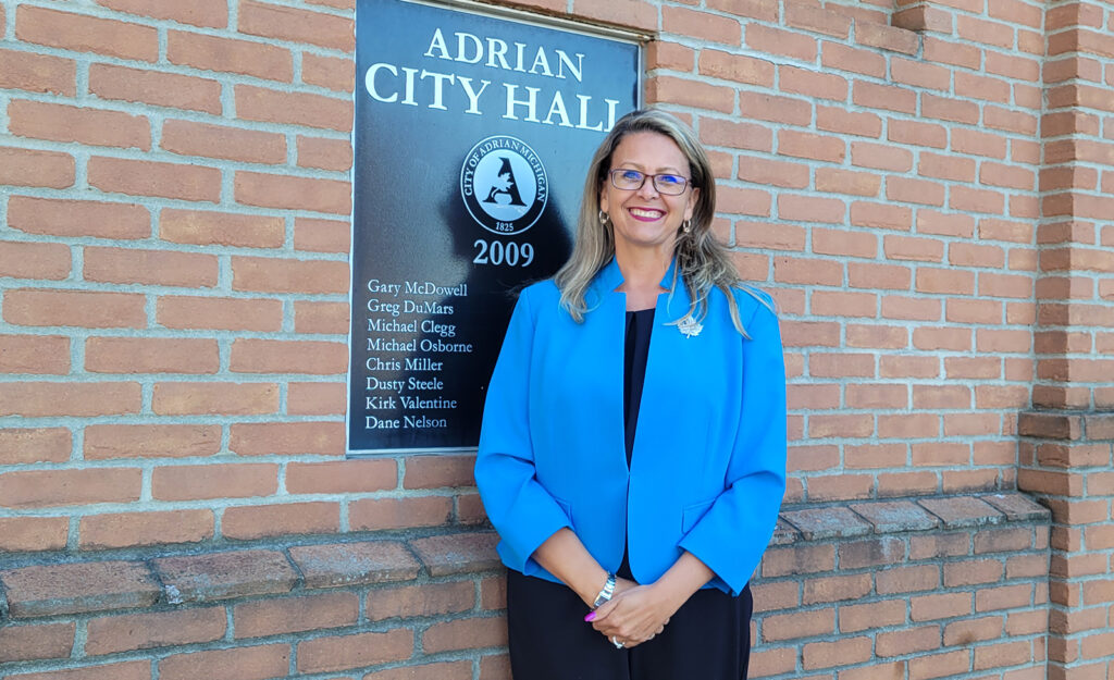 Angela Sword Heath, pictured outside Adrian City Hall, was elected Nov. 7 to her third term as Adrian mayor.