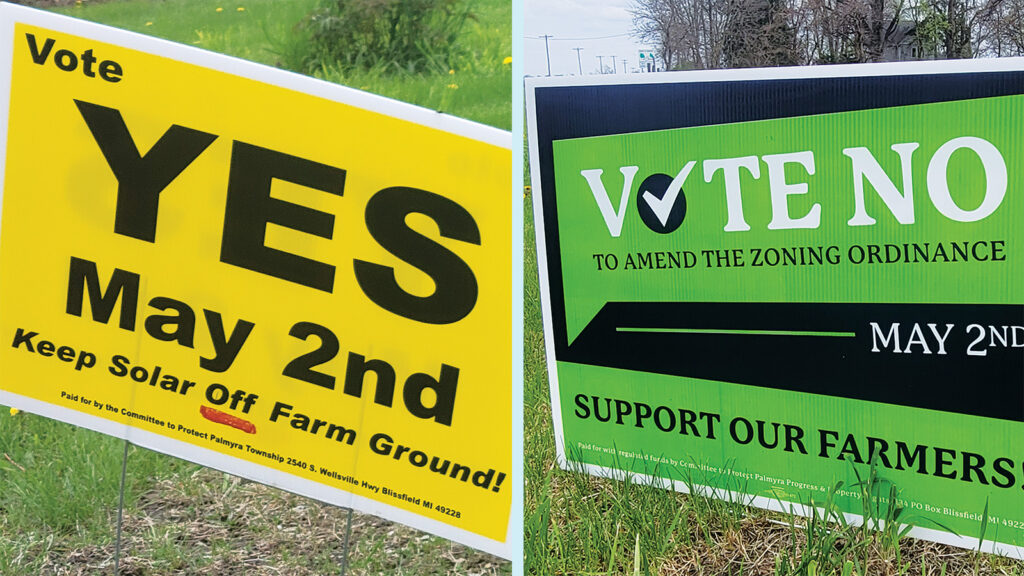 Dueling yard signs along U.S. 223 were seen before last May’s Palmyra Township vote on a proposal to limit solar power in the township.