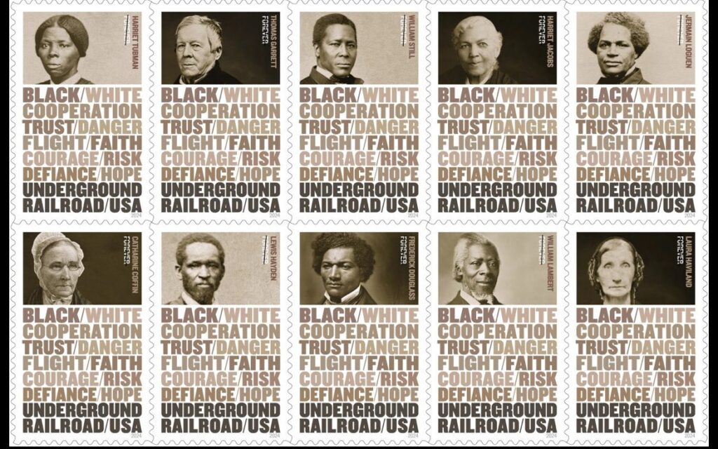 This set of stamps, to be released in March 2024, honors 10 Underground Railroad figures, including Laura Haviland.