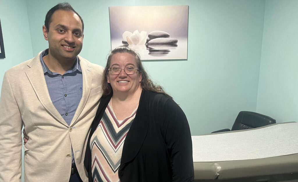 Sarang Patel, owner of the Adrian Counseling and Psychiatric Clinic, and Rachelle Vanaken, the founder of Safe Haven, are pictured during a recent open house at the clinic. Safe Haven is located inside ACPC at 142 E. Maumee St.
