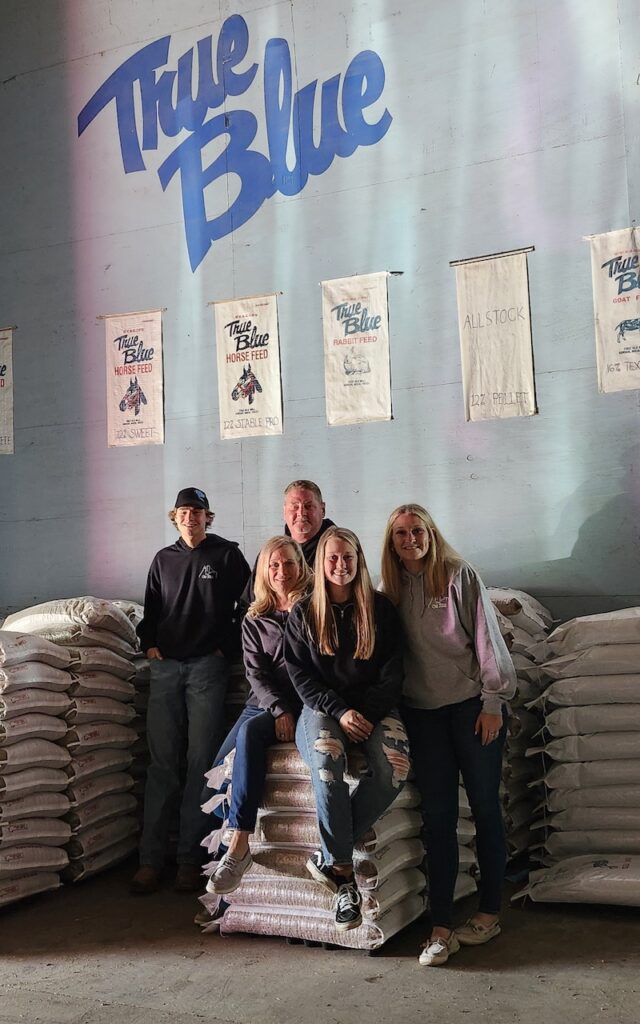 True Blue feeds is Thee Old Mill’s house brand. Owners David and Michelle Van Brunt secured the right to use the name, which was originated by the old Cutler Dickerson.