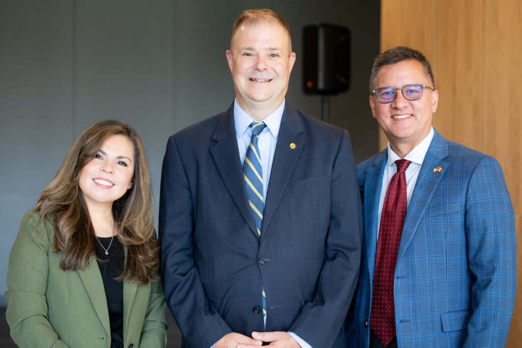 Pictured from left to right are Patricia Nava, business development and communication director at the Michigan Hispanic Chamber of Commerce; Douglas Palmer, president of Siena Heights University; and Mark Moreno, executive director of MHCC.