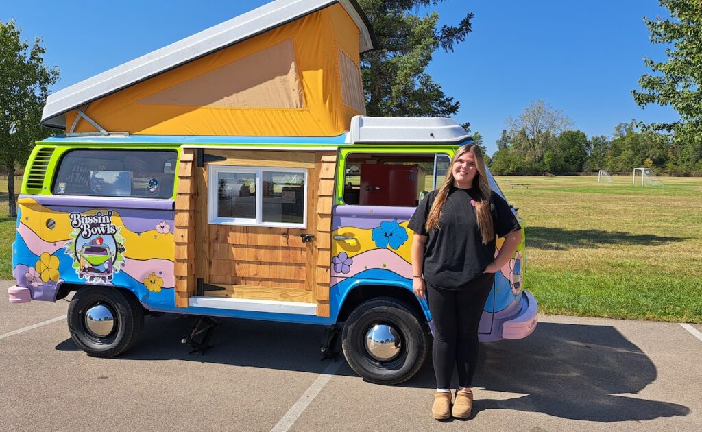 Hannah Stepp is pictured with her second food truck, Bussin’ Bowls. (Photo by Arlene Bachanov)