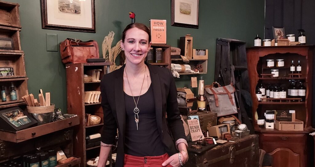 Michaela Holdridge is pictured inside Mr. Holdridge’s Men’s Collection, which she opened next to her existing store, Anthro Apothecary, this fall. (Photo by Julie C. Clemes)