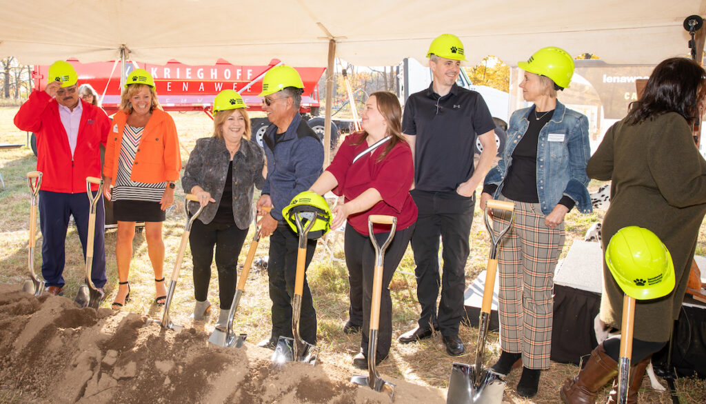 The Lenawee Humane Society broke ground on Oct. 23 on the site of its future home on the ProMedica Hickman Hospital campus. The organization is currently located on Beecher Street. (Photo by Lisa Kahler)