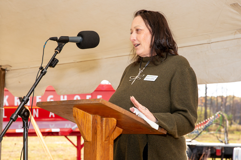 Lenawee Humane Society executive director Marcie Cornell speaks at the organization’s Oct. 23 groundbreaking. (Photo by Lisa Kahler)