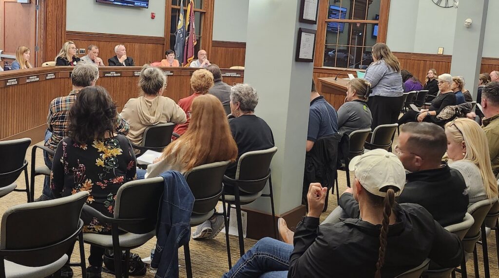 A crowd gathered on Nov. 4 for the Adrian City Commission's discussion of the petition drive to repeal the city's point-of-sale inspection ordinance for residential properties.