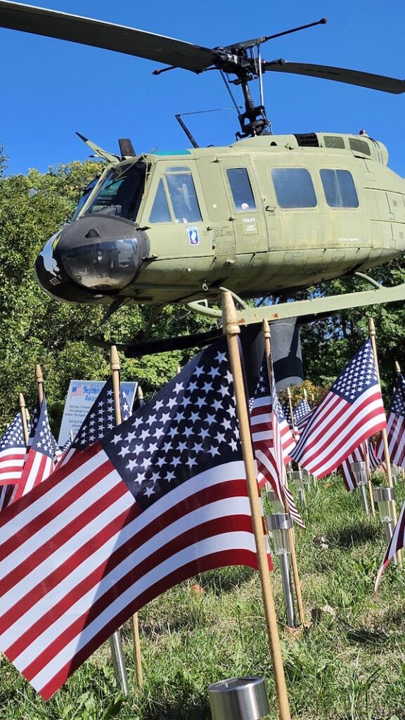 The flag display at the American Legion helicopter display on North Main Street.