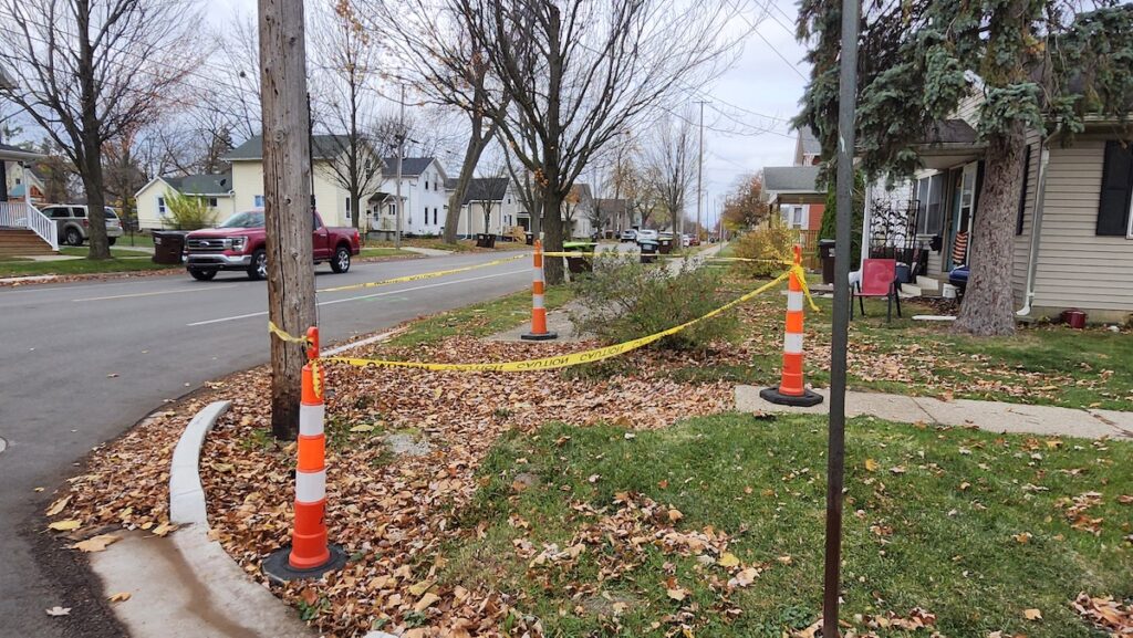 The sidewalk at the corner of Maumee and McVicar streets is pictured on Nov. 5.