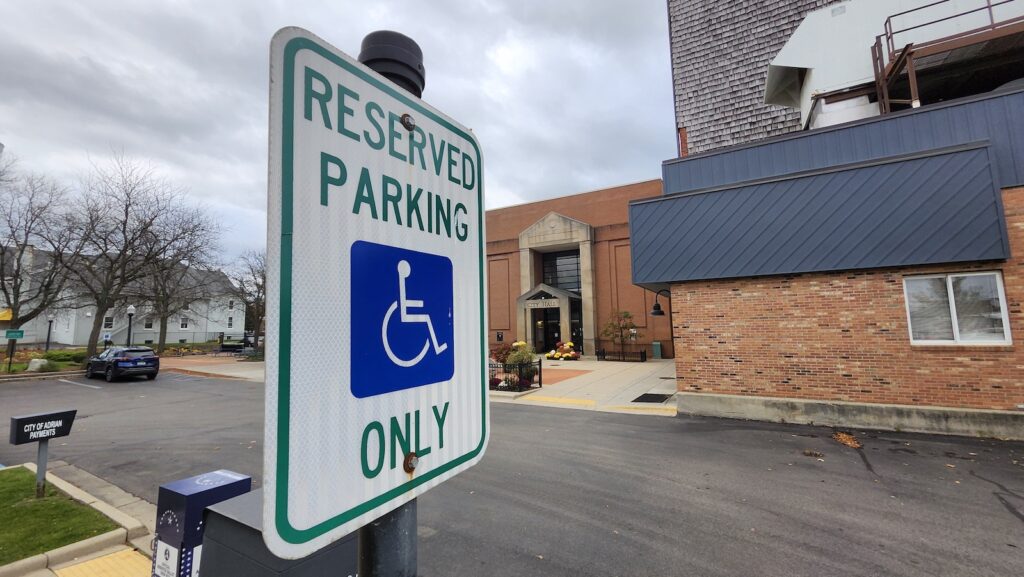 One of downtown Adrian's accessible parking spaces, located in the Toledo Street parking lot.