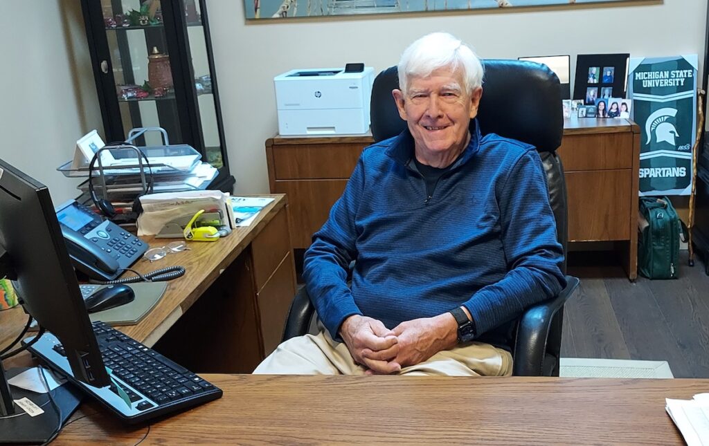 Dave Dennis is pictured at his State Farm agency in Adrian. (Photo by Julie C. Clemes)