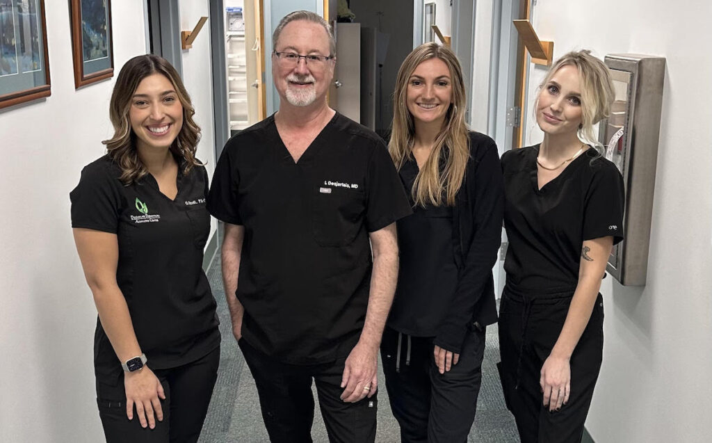 Pictured from left to right are Gabby Groff, MSBS, PA-C; Dr. Lawrence Desjarlais, MD, FAAD; Morgan Denniss, esthetician and laser technician; and Jordan DiMatteo, RN, laser technician.