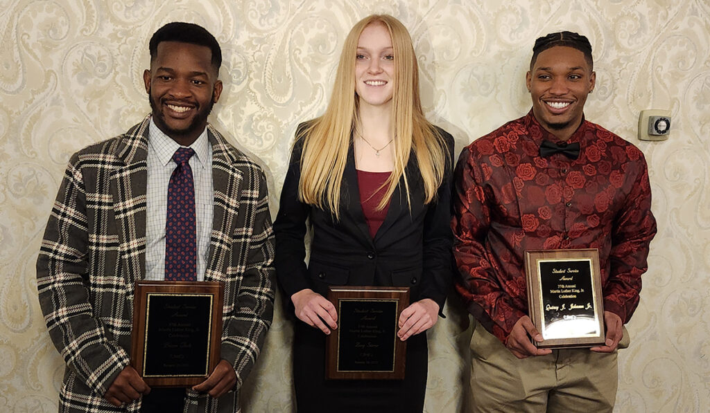 The students honored at the 2025 Dr. Martin Luther King Jr. Community Celebration were Prince Thole from Adrian College, Zoey Sierer from Jackson College, and Quincy J. Johnson Jr. from Siena Heights University.