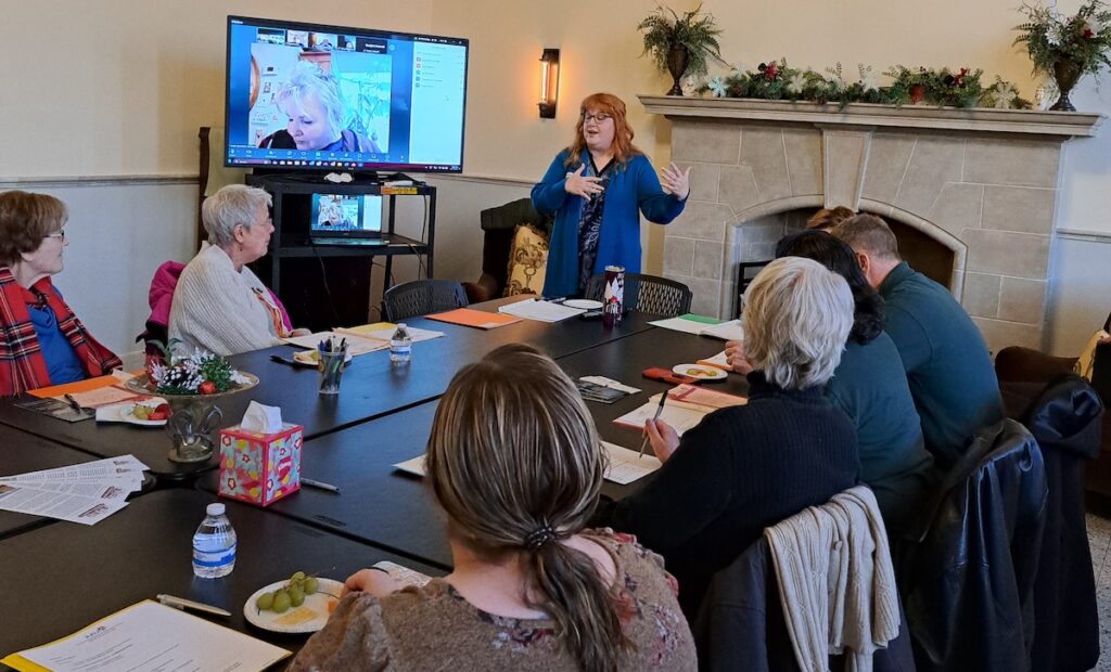 Sheila Blair speaks at an informational meeting about a new chapter of the American Association of University Women in Lenawee County.