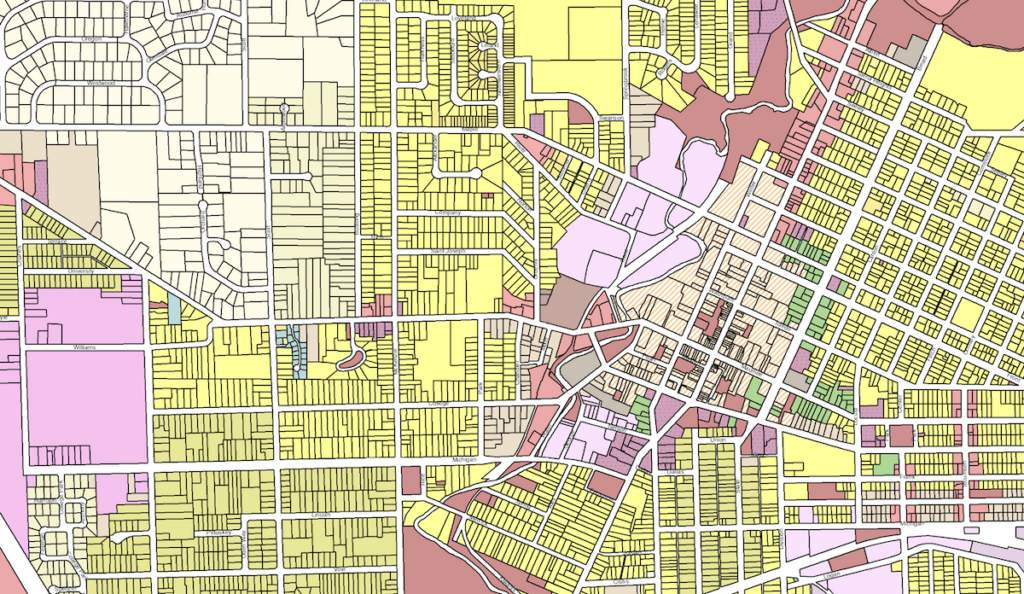 A portion of the city of Adrian's current zoning map.