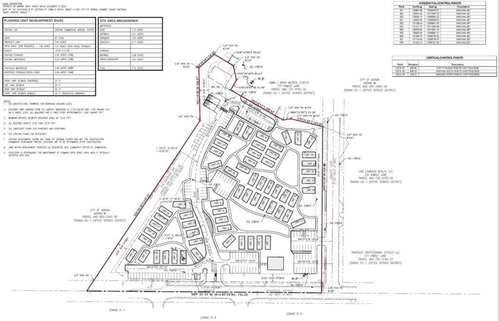 A map of the proposed development on the site of the former Bixby Hospital.