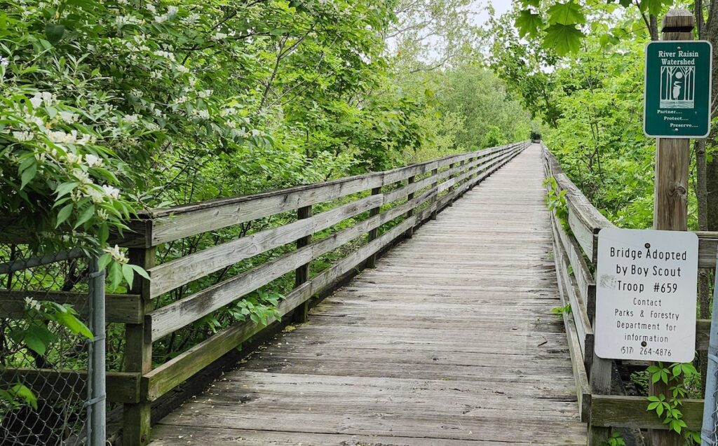 A bridge on the Kiwanis Trail, just north of Bent Oak Crossing Park, is pictured on May 17.