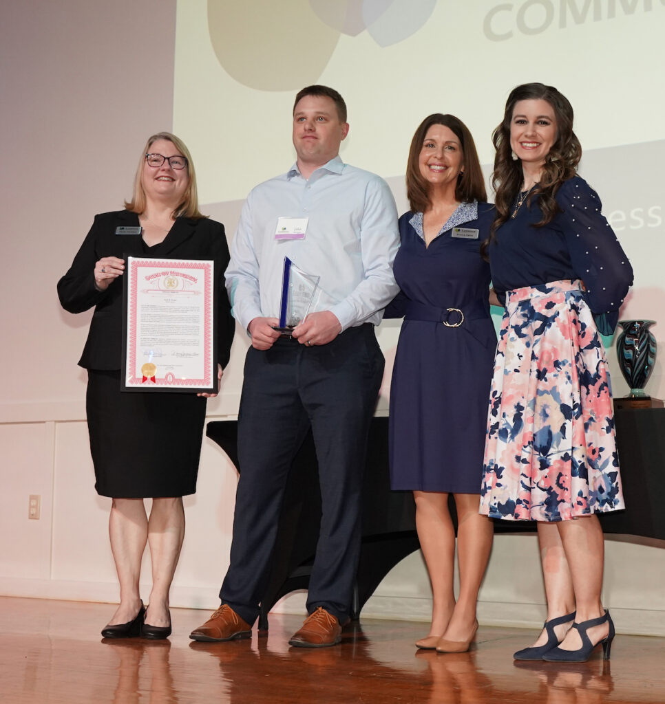 Jacob Wright, recipient of the Incito Award, is pictured with Paula Trentman, Bronna Kahle, and Megan Stevenson.