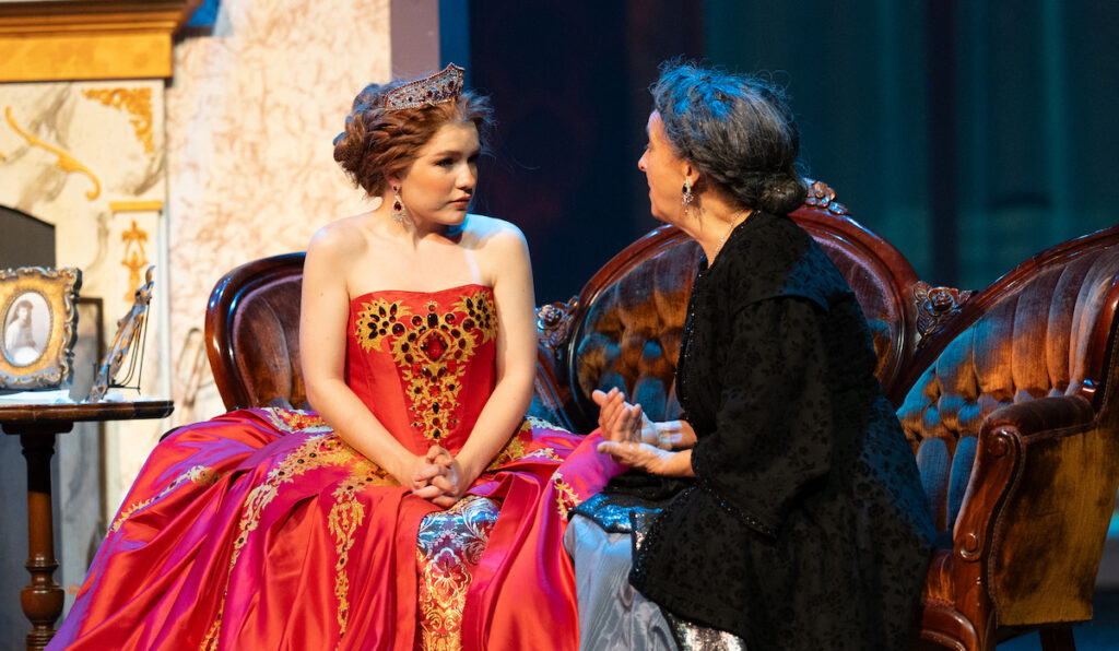 Aubrie Lauren as Anya and Mary Rumman as the Dowager Empress, exiled to Paris, are pictured in a scene from "Anastasia" at the Croswell Opera House.