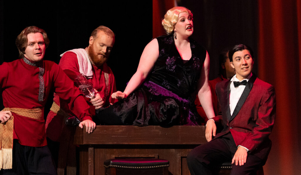 Love Ruddell as Countess Lily sings at a club for exiled Russians in Paris in a scene from "Anastasia" at the Croswell Opera House. (Photo by Lad Strayer)