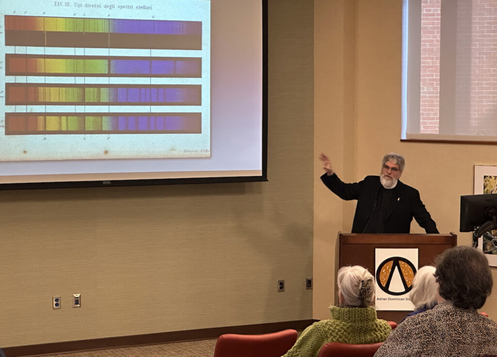 Brother Guy Consolmagno speaks on March 13 at the Weber Retreat and Conference Center in Adrian. (Courtesy of the Adrian Dominican Sisters)