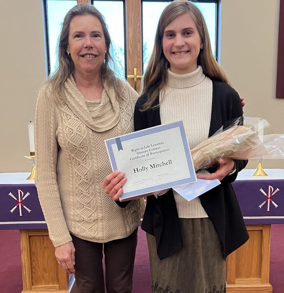 Holly Mitchell is pictured with Julie Moore, president of the Lenawee County affiliate of Right to Life.