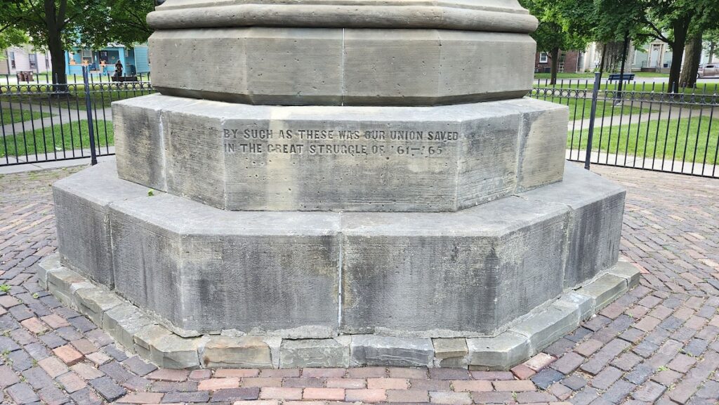 The base of the Civil War memorial in Monument Park.