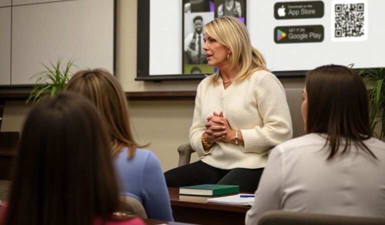 Stephanie Hickman Boyse talks with students at Michigan State University during a presentation about Jebbee, the career networking platform she cofounded.