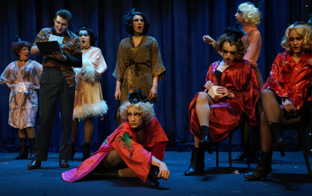 Performers at Georges and Albin's nightclub are pictured in a scene from "La Cage Aux Folles" at the Croswell Opera House. (Photo by Lad Strayer)