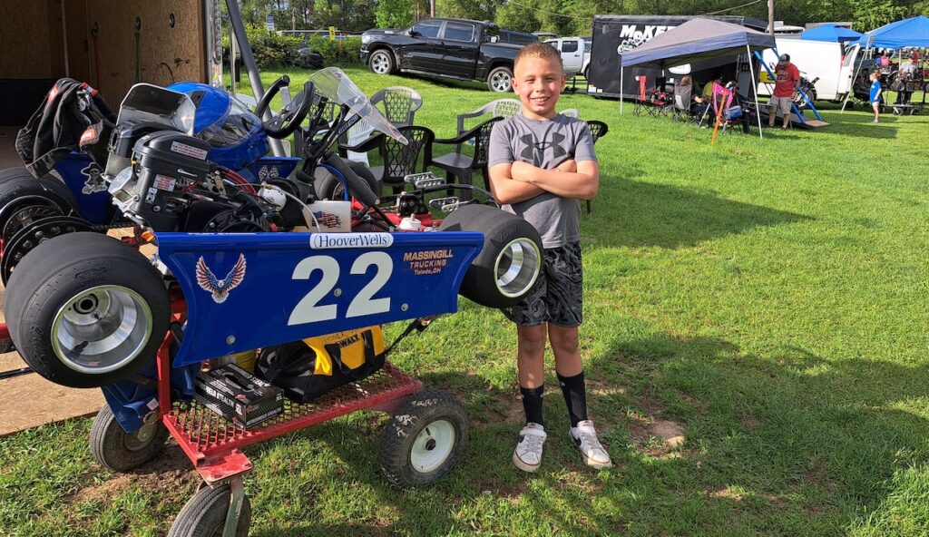 Sisters off the track, competitors behind the wheel: Zoe Herzig, 14, and her sister Paige, 13, of Temperance may be siblings, but they race against each other on the track. (Photos by Arlene Bachanov)