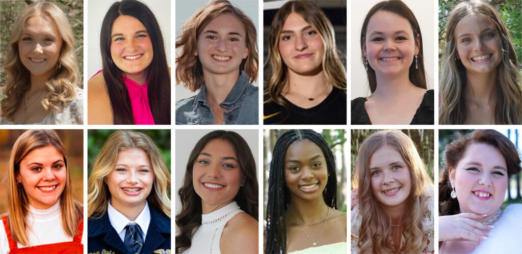 The candidates for 2025 Lenawee County Fair Queen, from upper left: Brooke Robinson, Denae Covey, Bianca Miller, Isabella Gibbs, Mikaela Gray, Grace Appling, Clara Bumpus, Gretchen Gautz, Tanana Emmendorfer, Abyona Freeman, Allison Brockway, and Michaela Cross.