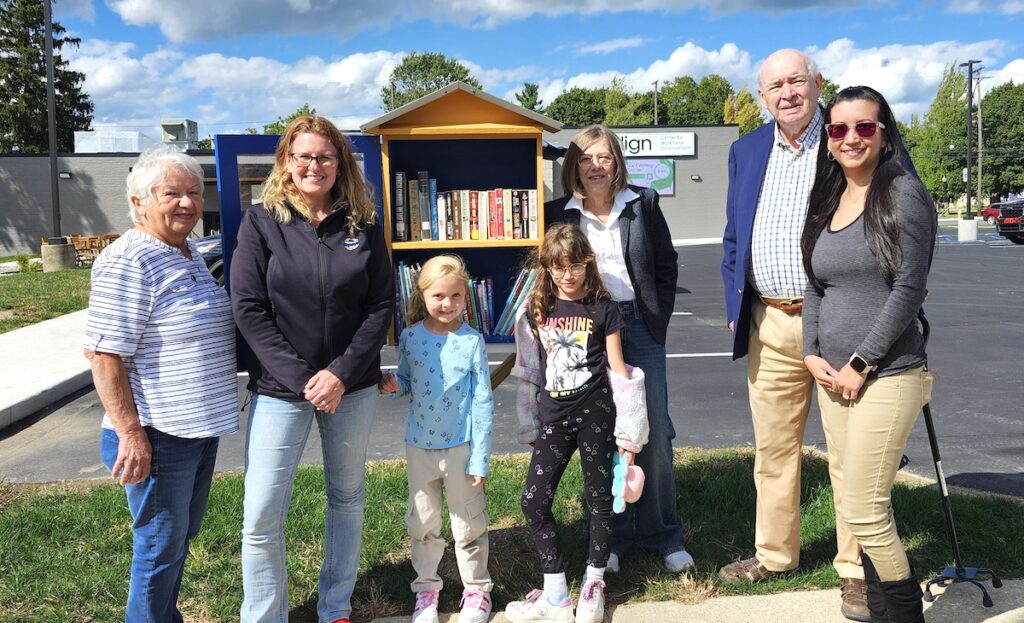 Pictured with the Little Free Library at the Align Center for Workforce Development are Idalí Feliciano, Jessica Johnson, and Mary Jane Dopp, former Align Center interim director Ron Griffith, and Rotarian Michelle Lisboa, joined by Jori Johnson, 5, and Victoria Santiago, 9. The installation is the club’s 29th.