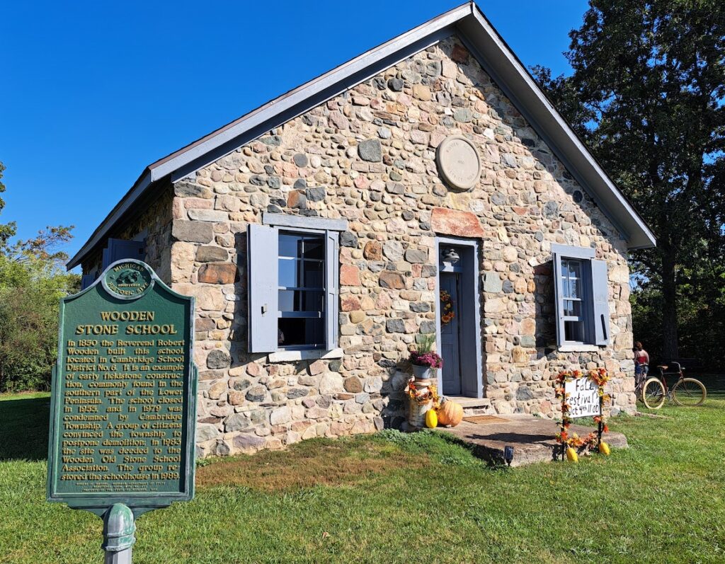 The Wooden Old Stone School is located at 11990 Stephenson Road, Onsted.