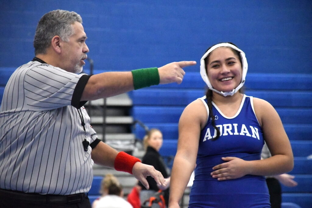 Natalia Rosas, the team's only senior, celebrates a win.
