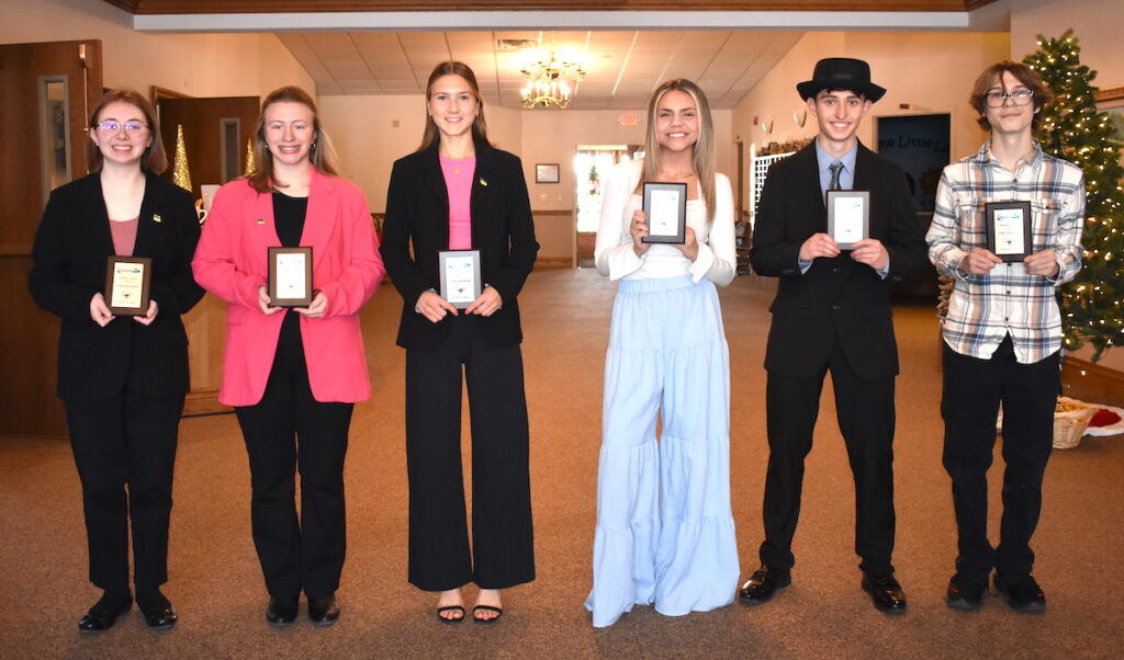 Varsity speaker awards at the Lenawee County Debate Tournament were won by Emma Gunter, Anna Hiatt, Hope Miller, Adriannah Cooper, Eddy Hedrick, and Riley Kirkpatrick. (Photos courtesy of the LISD)