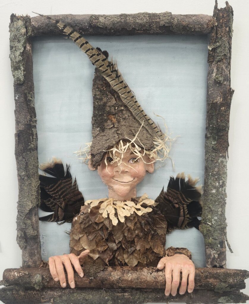 “Puck,” a piece by Bev Bailey from the “Rooting Around at Lindisfarne” exhibit at the Adrian Center for the Arts.