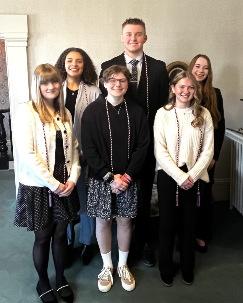 The Lucy Wolcott Barnum chapter of the DAR presented its Good Citizen awards in March. In the back row are De’Mya Amerie Gibbons (Blissfield High School), Bryson Sutherland (Onsted High School), and Amelia Bowman (Adrian High School). In the front row are Claire Sharon Cousineau (Tecumseh High School), Ellie Loar (Hudson High School), and Abigail Marie Rickard (Madison High School). Not available for the photo were Lily Ann Hawkins (Sand Creek High School) and Samantha Anne Shane (Lenawee Christian School).