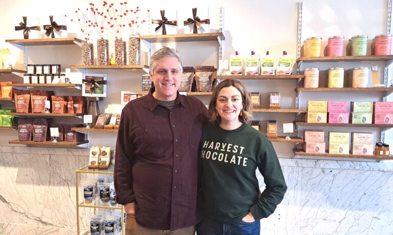 Matt Cross and Elizabeth Gentry are the owners of Harvest Chocolate in downtown Tecumseh. (Photo by Arlene Bachanov)