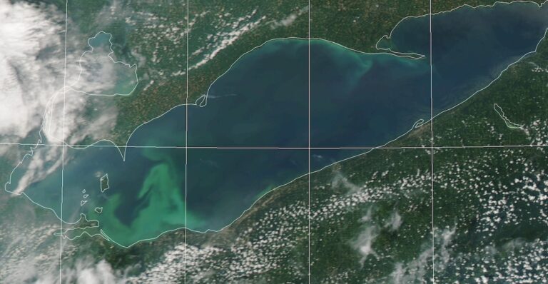 Lake Erie is pictured in a NOAA satellite image from July 2025.