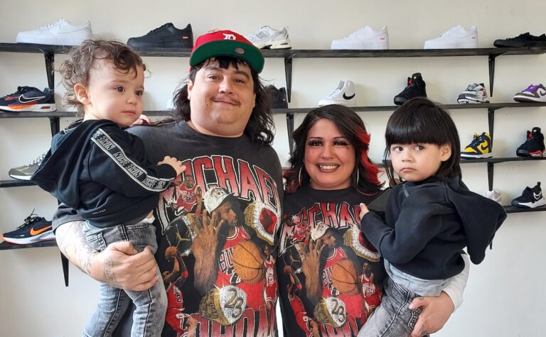Tyler Guerrero and Nativity Fiedler, pictured with kids Thiago and Taciano Guerrero, are the owners of 5Seventeen Kicks in Adrian. (Photo by Julie C. Clemes)