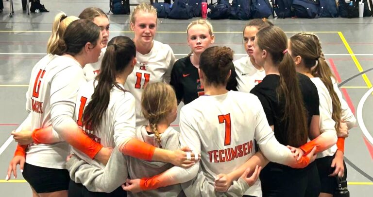 The Tecumseh volleyball team traveled to Lake St. Helen for their annual team bonding weekend, which included a six-team round robin at Kirtland Community College. (Photo courtesy of Tecumseh Public Schools)