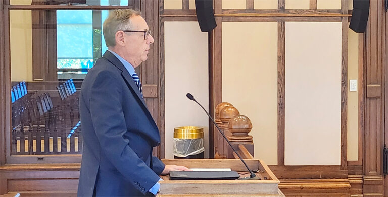 Gordon Gauss speaks while being interviewed for the vacant Lenawee County Commission seat during a special meeting on Sept. 28.